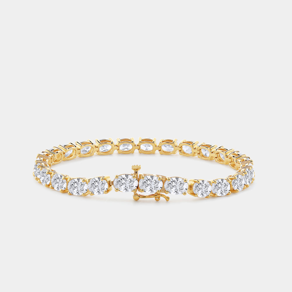 Gilded 13 and 1/2 Carat Lab-Grown Diamond Oval-Shaped Tennis Bracelet
