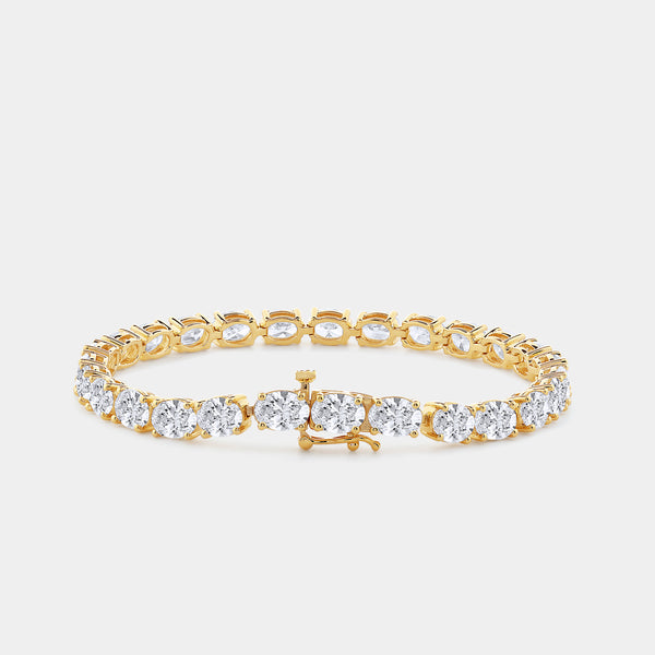 Gilded 13 and 1/2 Carat Lab-Grown Diamond Oval-Shaped Tennis Bracelet