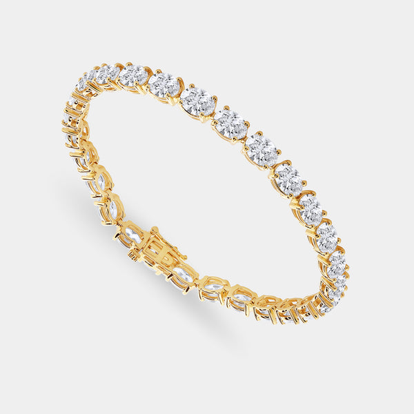 Gilded 13 and 1/2 Carat Lab-Grown Diamond Oval-Shaped Tennis Bracelet