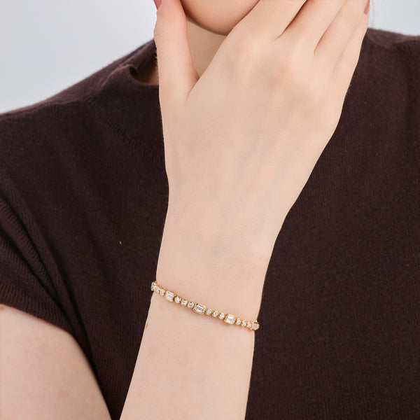 5 Carat Lab-Grown Diamond Round-Shaped and Emerald Cut, Bezel-Set Tennis Bracelet — GILDED New York