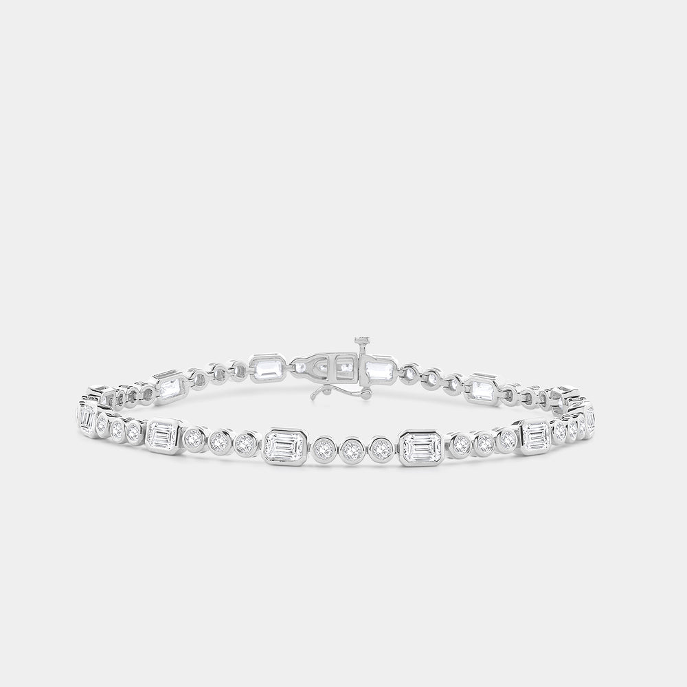 Gilded 5 Carat Lab-Grown Diamond Round-Shaped and Emerald Cut, Bezel-Set Tennis Bracelet