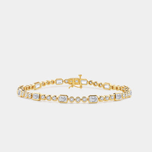 Gilded 5 Carat Lab-Grown Diamond Round-Shaped and Emerald Cut, Bezel-Set Tennis Bracelet