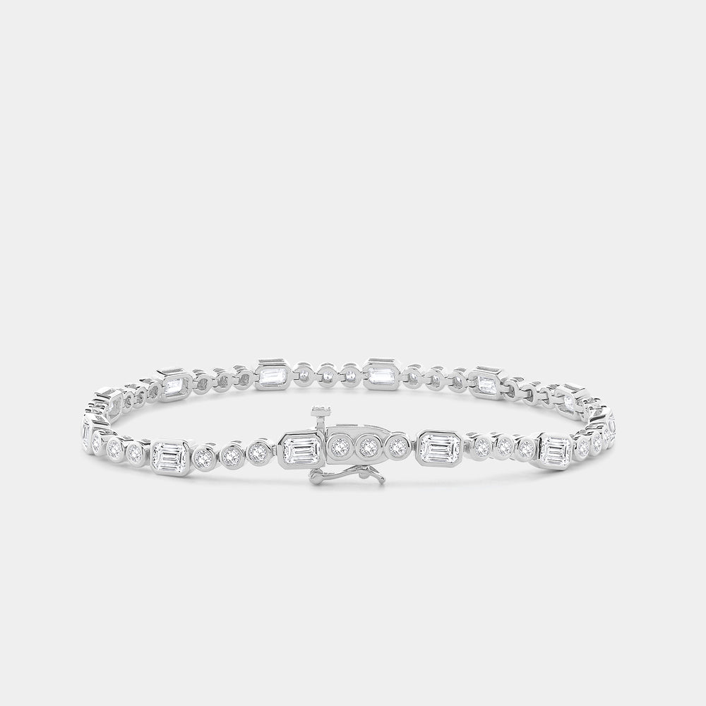Gilded 5 Carat Lab-Grown Diamond Round-Shaped and Emerald Cut, Bezel-Set Tennis Bracelet