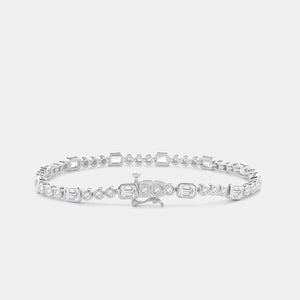 Gilded 5 Carat Lab-Grown Diamond Round-Shaped and Emerald Cut, Bezel-Set Tennis Bracelet
