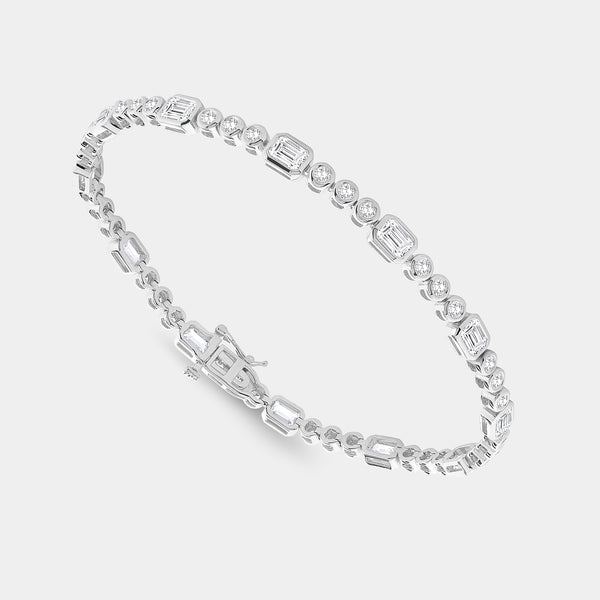 5 Carat Lab-Grown Diamond Round-Shaped and Emerald Cut, Bezel-Set Tennis Bracelet — GILDED New York