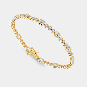 Gilded 5 Carat Lab-Grown Diamond Round-Shaped and Emerald Cut, Bezel-Set Tennis Bracelet