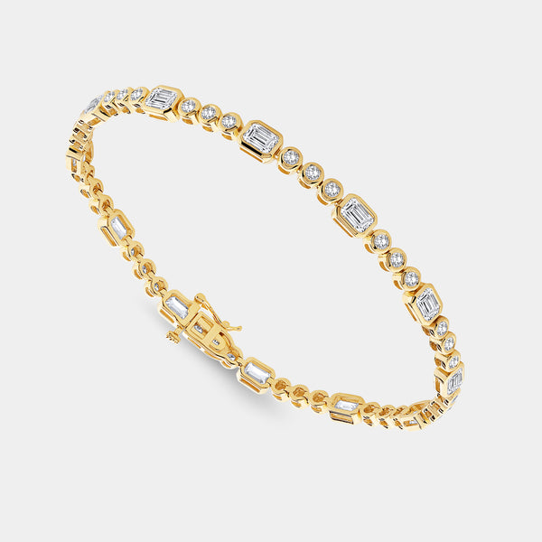 5 Carat Lab-Grown Diamond Round-Shaped and Emerald Cut, Bezel-Set Tennis Bracelet — GILDED New York