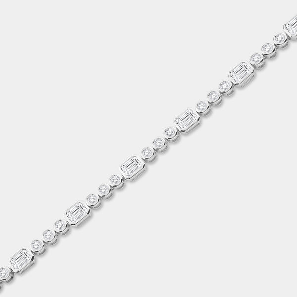 Gilded 5 Carat Lab-Grown Diamond Round-Shaped and Emerald Cut, Bezel-Set Tennis Bracelet