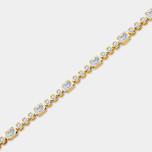 Gilded 5 Carat Lab-Grown Diamond Round-Shaped and Emerald Cut, Bezel-Set Tennis Bracelet
