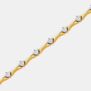 Gilded 1/2 Carat Lab-Grown Diamond Fashion Bracelet with Crossover Metal Links and a Round-Shaped Center