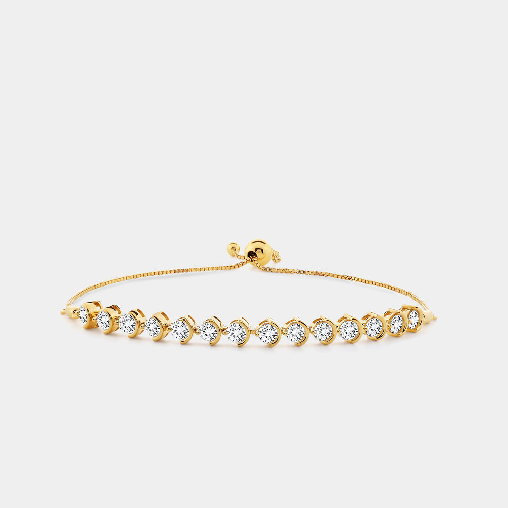Gilded 2 Carat Lab-Grown Diamond Half-Bezel Bolo Bracelet