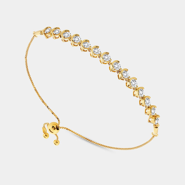 Gilded 2 Carat Lab-Grown Diamond Half-Bezel Bolo Bracelet