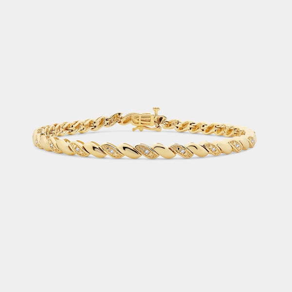 1/10 Carat Lab-Grown Diamond Fashion Bracelet with Chunky Metal Wave Motifs — GILDED New York