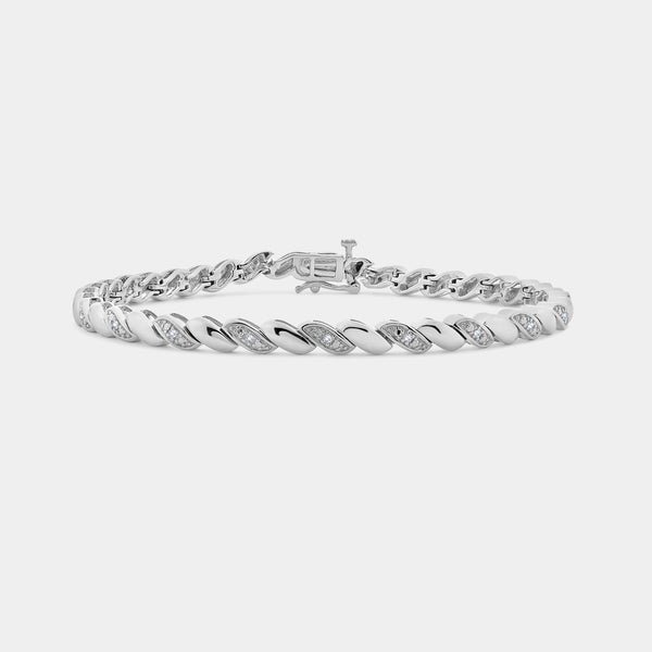 1/10 Carat Lab-Grown Diamond Fashion Bracelet with Chunky Metal Wave Motifs — GILDED New York