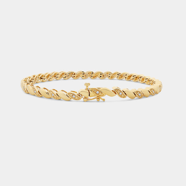 1/10 Carat Lab-Grown Diamond Fashion Bracelet with Chunky Metal Wave Motifs — GILDED New York