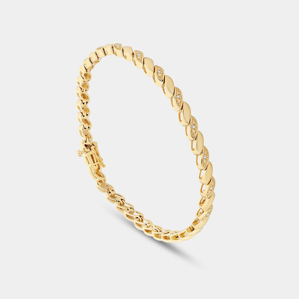 1/10 Carat Lab-Grown Diamond Fashion Bracelet with Chunky Metal Wave Motifs — GILDED New York
