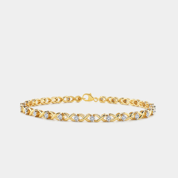 Gilded 1/4 Carat Fashion Bracelet with Xo-Shaped Centers in an Illusion-Plate Setting