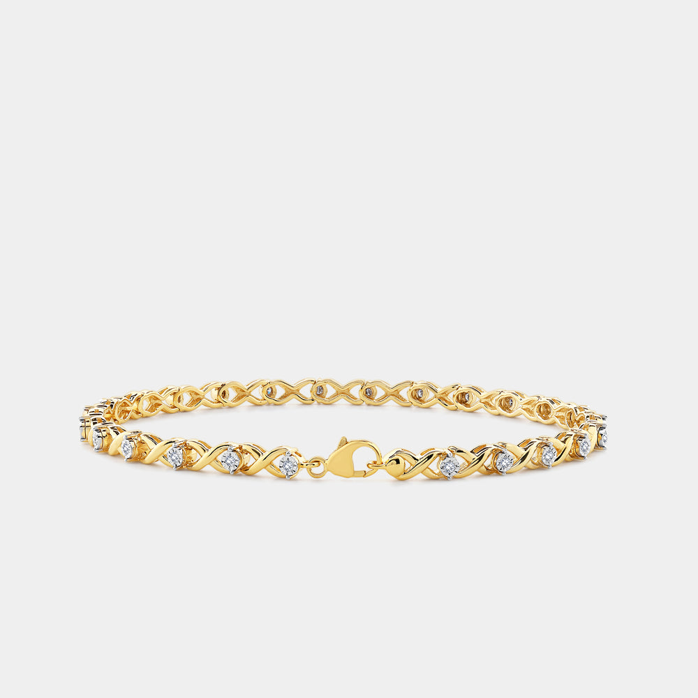 Gilded 1/4 Carat Fashion Bracelet with Xo-Shaped Centers in an Illusion-Plate Setting