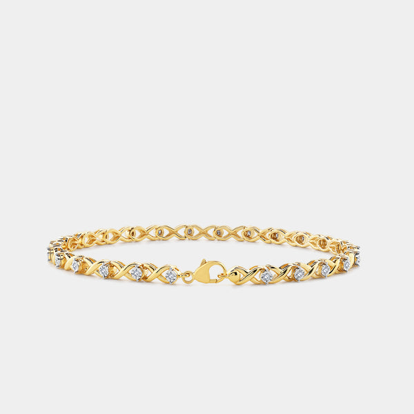 Gilded 1/4 Carat Fashion Bracelet with Xo-Shaped Centers in an Illusion-Plate Setting