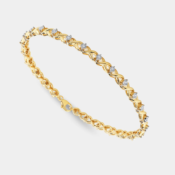 Gilded 1/4 Carat Fashion Bracelet with Xo-Shaped Centers in an Illusion-Plate Setting