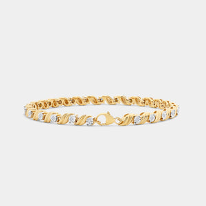 Gilded 1/4 Carat Lab-Grown Diamond Fashion Bracelet with Curved Metal Bars and Round-Shaped Centers