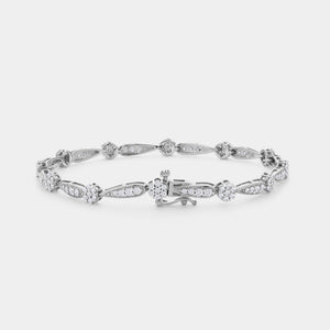 Gilded 2 Carat Lab-Grown Diamond Fashion Bracelet with Blossom and Teardrop-Shaped Motifs