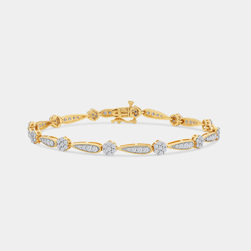 Gilded 2 Carat Lab-Grown Diamond Fashion Bracelet with Blossom and Teardrop-Shaped Motifs