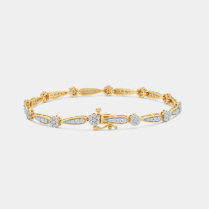 Gilded 2 Carat Lab-Grown Diamond Fashion Bracelet with Blossom and Teardrop-Shaped Motifs