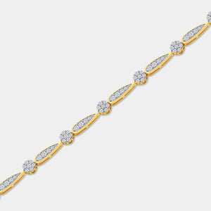 Gilded 2 Carat Lab-Grown Diamond Fashion Bracelet with Blossom and Teardrop-Shaped Motifs