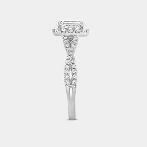 Gilded 1 and 3/4 Carat Lab-Grown Diamond Emerald-Cut Halo Engagement Ring with a Crossover Shank