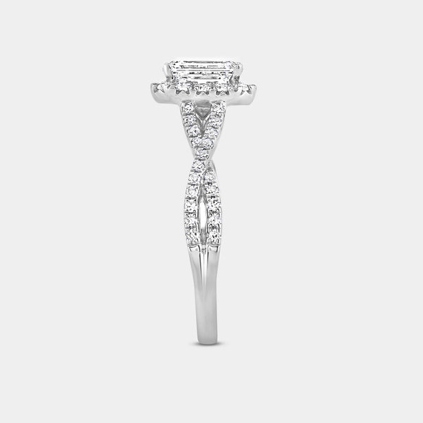 1 and 3/4 Carat Lab-Grown Diamond Emerald-Cut Halo Engagement Ring with a Crossover Shank — GILDED New York