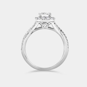 Gilded 1 and 3/4 Carat Lab-Grown Diamond Emerald-Cut Halo Engagement Ring with a Crossover Shank