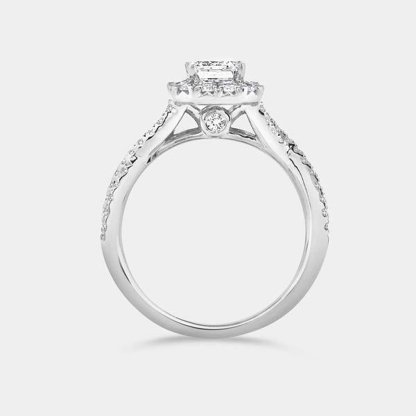 1 and 3/4 Carat Lab-Grown Diamond Emerald-Cut Halo Engagement Ring with a Crossover Shank — GILDED New York