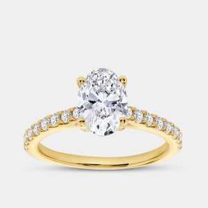 Gilded 1 and 3/4 Carat Lab-Grown Diamond Oval-Shaped Solitaire Plus Engagement Ring with a Classic Shank