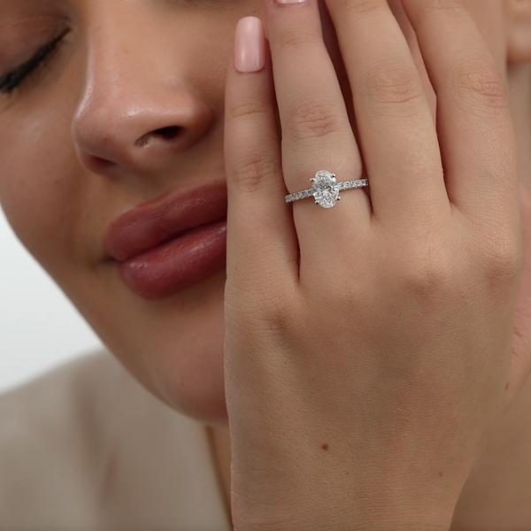 1 and 3/4 Carat Lab-Grown Diamond Oval-Shaped Solitaire Plus Engagement Ring with a Classic Shank — GILDED New York