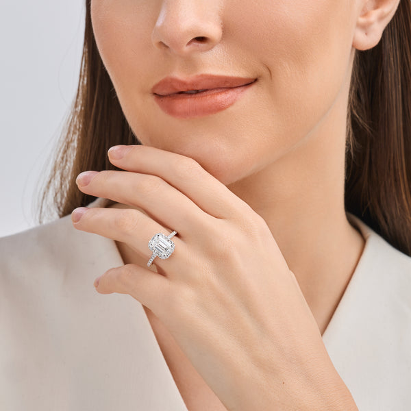 2 and 5/8 Carat Lab-Grown Diamond Emerald-Cut Engagement Ring with a Classic Studded Shank — GILDED New York