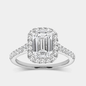 Gilded 2 and 5/8 Carat Lab-Grown Diamond Emerald-Cut Engagement Ring with a Classic Studded Shank