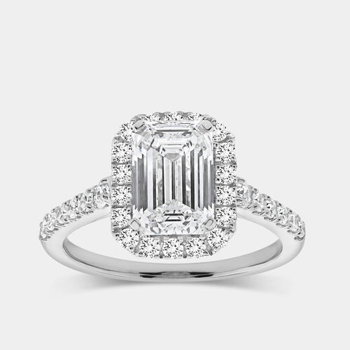 Gilded 2 and 5/8 Carat Lab-Grown Diamond Emerald-Cut Engagement Ring with a Classic Studded Shank
