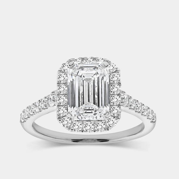 2 and 5/8 Carat Lab-Grown Diamond Emerald-Cut Engagement Ring with a Classic Studded Shank — GILDED New York