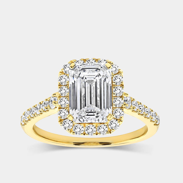 2 and 5/8 Carat Lab-Grown Diamond Emerald-Cut Engagement Ring with a Classic Studded Shank — GILDED New York