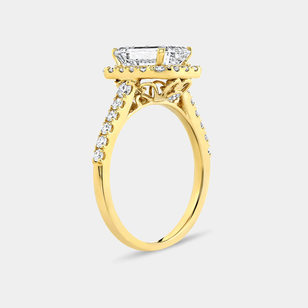 2 and 5/8 Carat Lab-Grown Diamond Emerald-Cut Engagement Ring with a Classic Studded Shank — GILDED New York