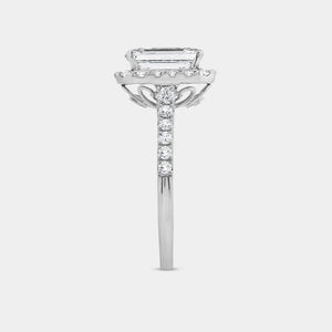 Gilded 2 and 5/8 Carat Lab-Grown Diamond Emerald-Cut Engagement Ring with a Classic Studded Shank