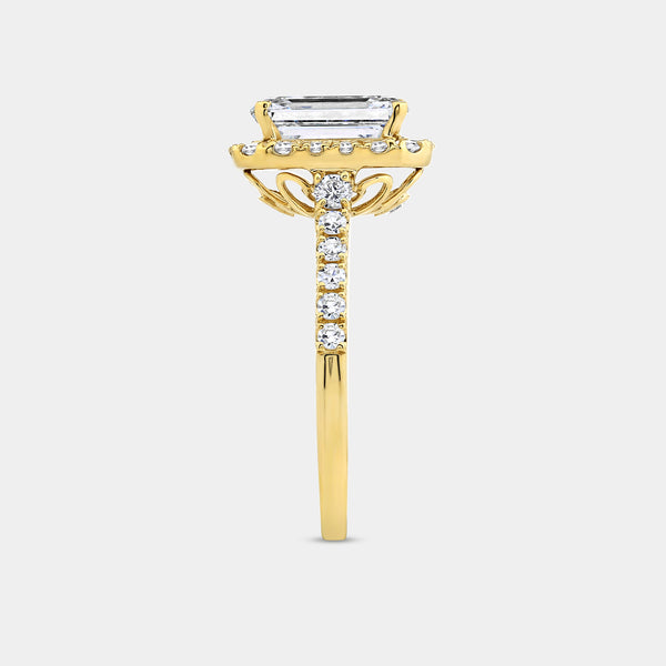 2 and 5/8 Carat Lab-Grown Diamond Emerald-Cut Engagement Ring with a Classic Studded Shank — GILDED New York