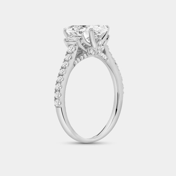 2 and 1/2 Carat Lab-Grown Diamond Oval-Shaped Solitaire Plus Engagement Ring with Baguette Accents and a Classic Shank — GILDED New York
