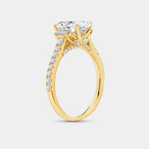 Gilded 2 and 1/2 Carat Lab-Grown Diamond Oval-Shaped Solitaire Plus Engagement Ring with Baguette Accents and a Classic Shank