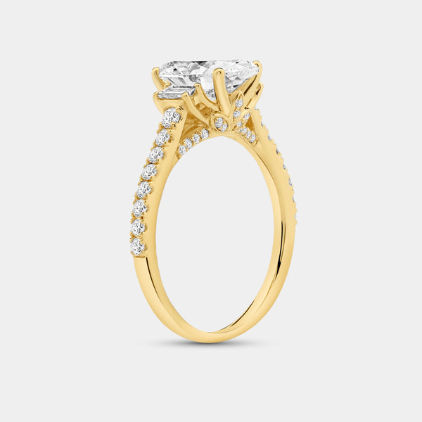 2 and 1/2 Carat Lab-Grown Diamond Oval-Shaped Solitaire Plus Engagement Ring with Baguette Accents and a Classic Shank — GILDED New York