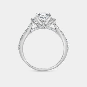 Gilded 2 and 1/2 Carat Lab-Grown Diamond Oval-Shaped Solitaire Plus Engagement Ring with Baguette Accents and a Classic Shank