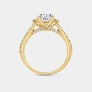 Gilded 2 and 1/2 Carat Lab-Grown Diamond Oval-Shaped Solitaire Plus Engagement Ring with Baguette Accents and a Classic Shank
