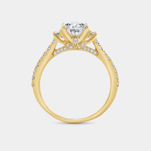 2 and 1/2 Carat Lab-Grown Diamond Oval-Shaped Solitaire Plus Engagement Ring with Baguette Accents and a Classic Shank — GILDED New York