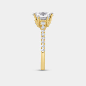 Gilded 2 and 1/2 Carat Lab-Grown Diamond Oval-Shaped Solitaire Plus Engagement Ring with Baguette Accents and a Classic Shank